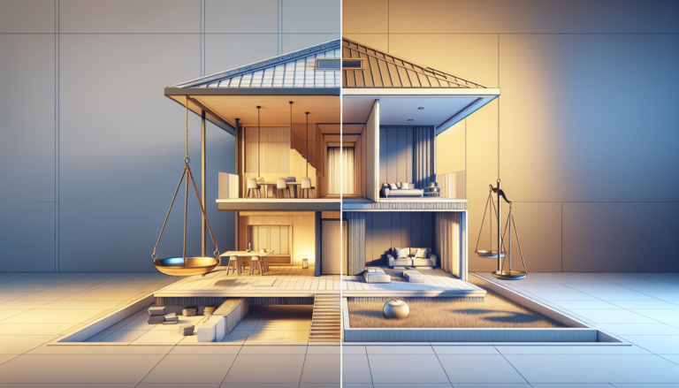 Split-view architectural concept showing flexible vs fixed home structure
